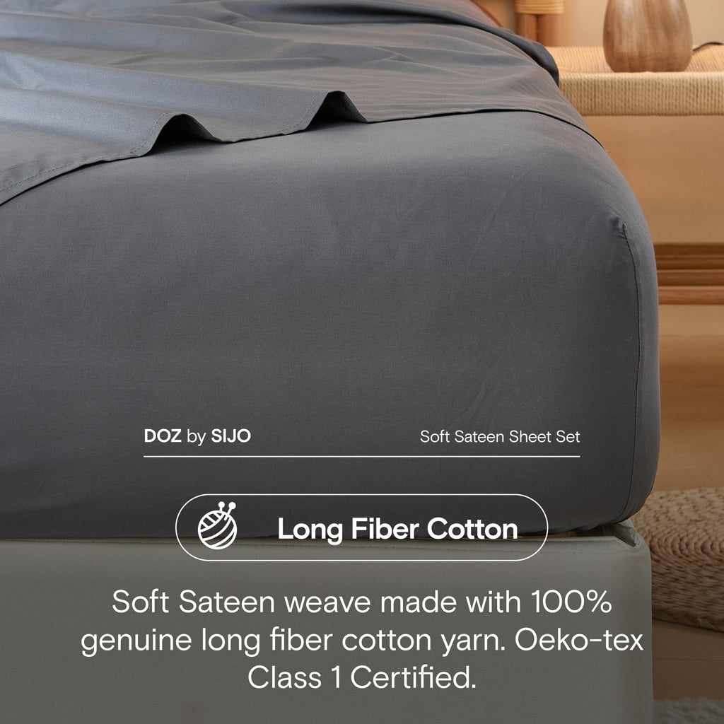 DOZ 100% Long Staple Cotton Duvet Cover Set, Soft Sateen Weave Cotton, Smooth, Breathable, Hotel Comfort, 90"x90", 8