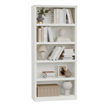 5-Shelf Tall Bookcase White Wooden Bookshelves 33in Wide 5 Tier Bookcases with Adjustable Shelves Floor Standing