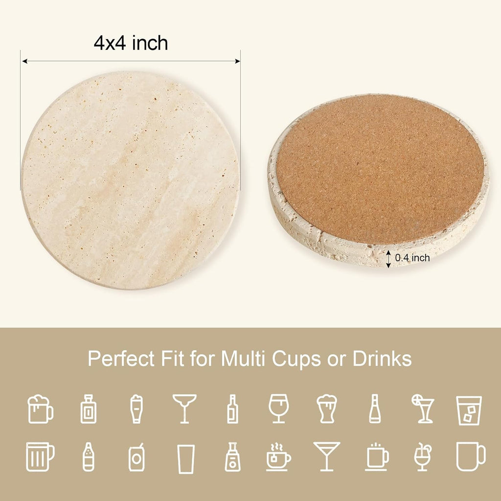 Natural Travertine Marble Coasters-4" Round - Set of 6