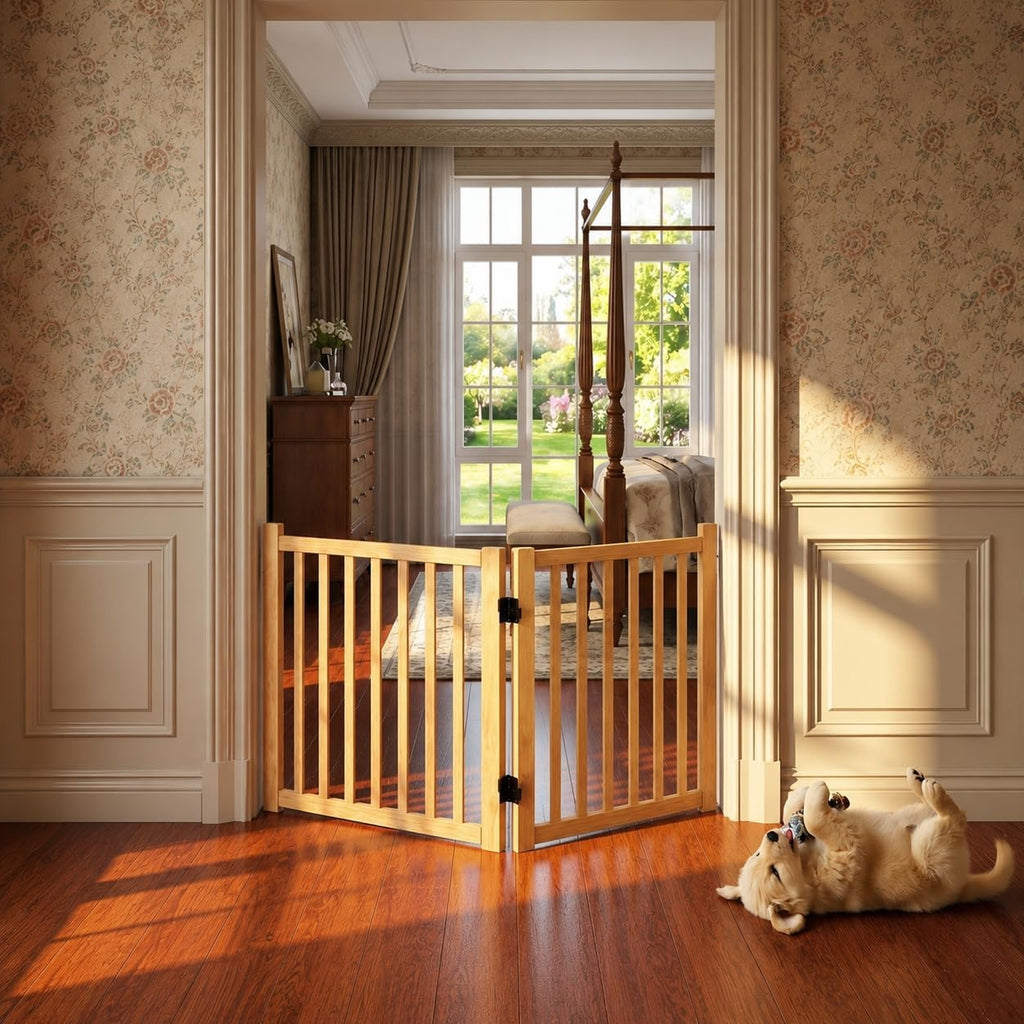 Non-Painted Wood Freestanding Pet Gate for Dogs-2 Panel H:23"
