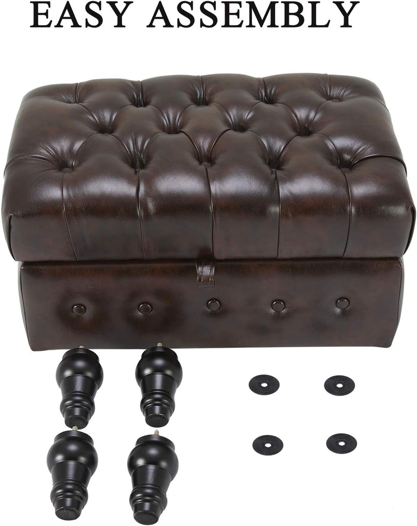 Coffee Table Ottoman with Storage,Button Tufted PU Leather Upholstery Footstool Bed Ottoman , Space-Saving Storage