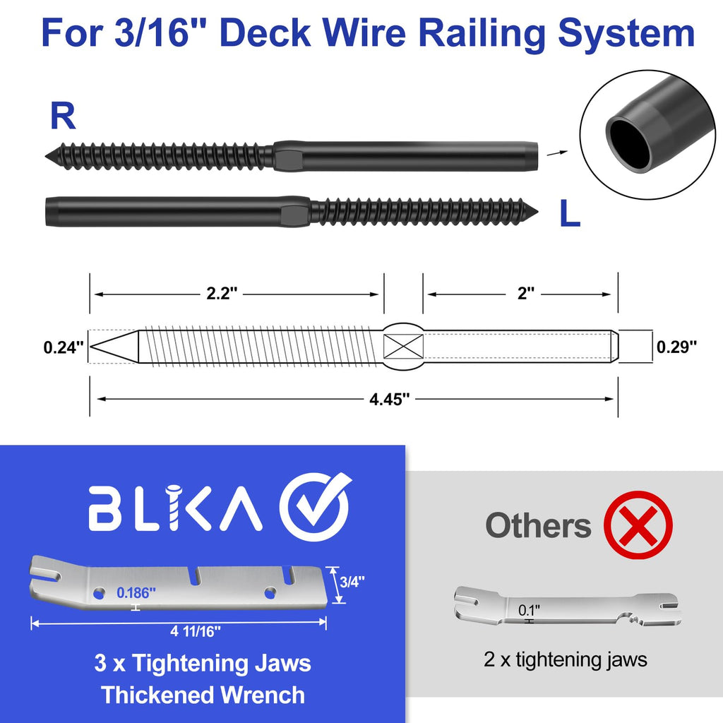 60 Pack 3/16" Black Cable Railing Right&Left Swage Lag Screws