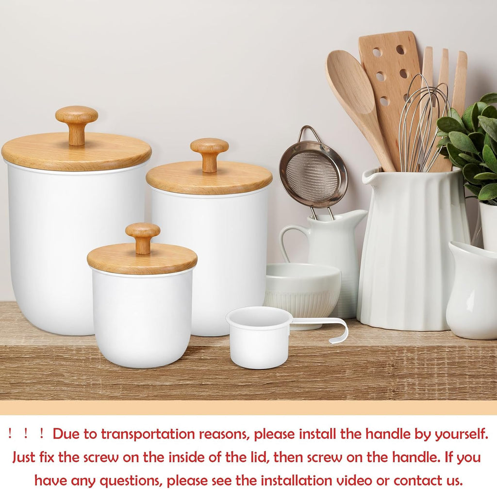 Metal Kitchen Canisters for Countertop Sugar Flour Canisters Set with Airtight Bamboo Lids Kitchen Jars - Set of 3