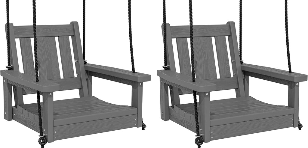 HDPE Single Porch Swing Set of 2, Heavy Duty Single Person Swing Chair with 2 Polypropylene Hanging Ropes, Adirondack