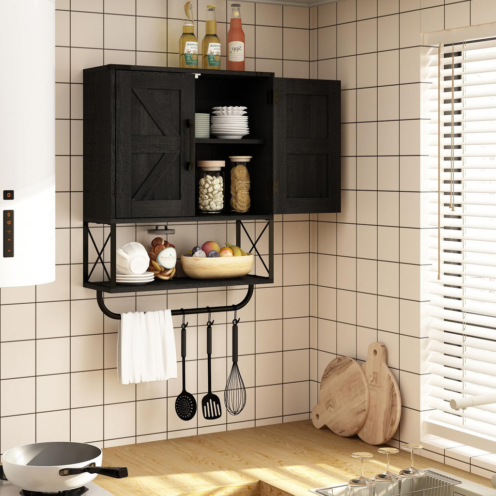 Farmhouse Medicine Cabinet with 2 Barn Door & Towel Bar Rack