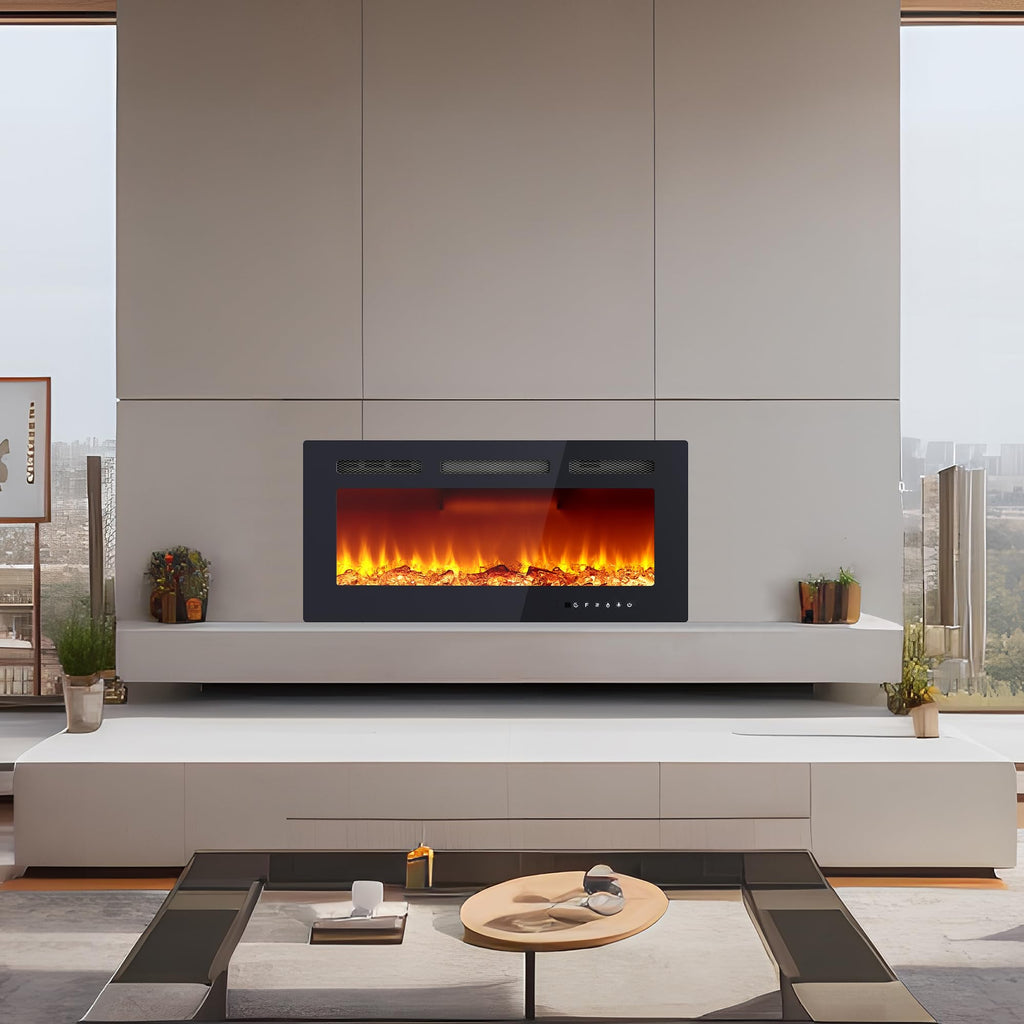 36 Inch Electric Fireplace, Modern Wall Mounted Fireplace Heater