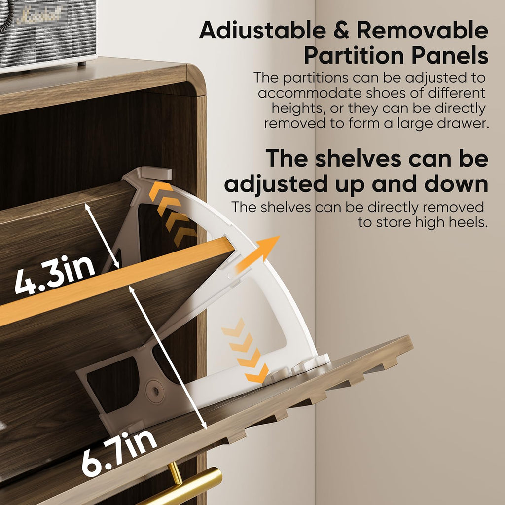 Shoe Cabinet with Fluted Flip Drawers, 31.5" w Narrow Shoe Storage Cabinet, Hidden Freestanding Shoe Organizer Rack