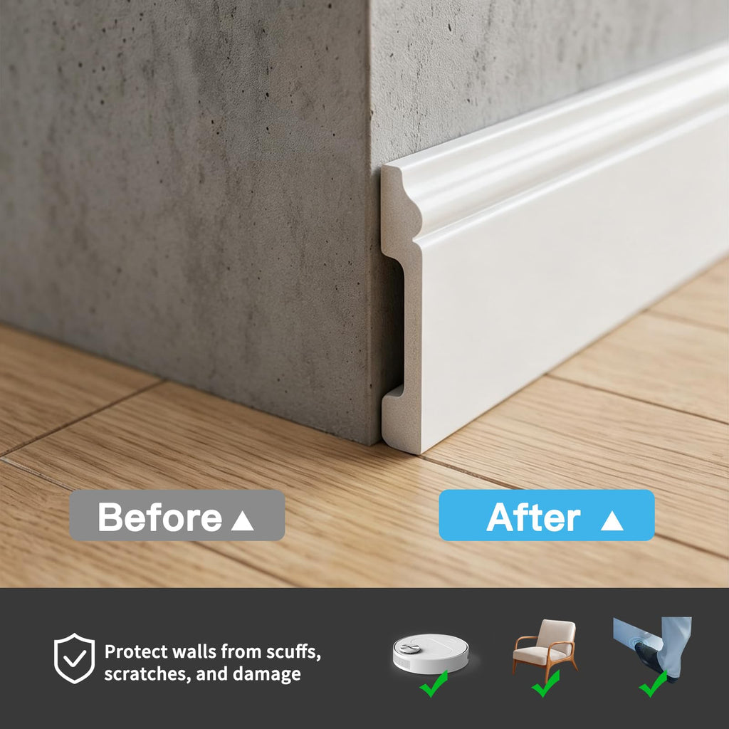 High-Impact Baseboard Molding Trim, 56.3 x 3.2 Inch, 10-Pack, White