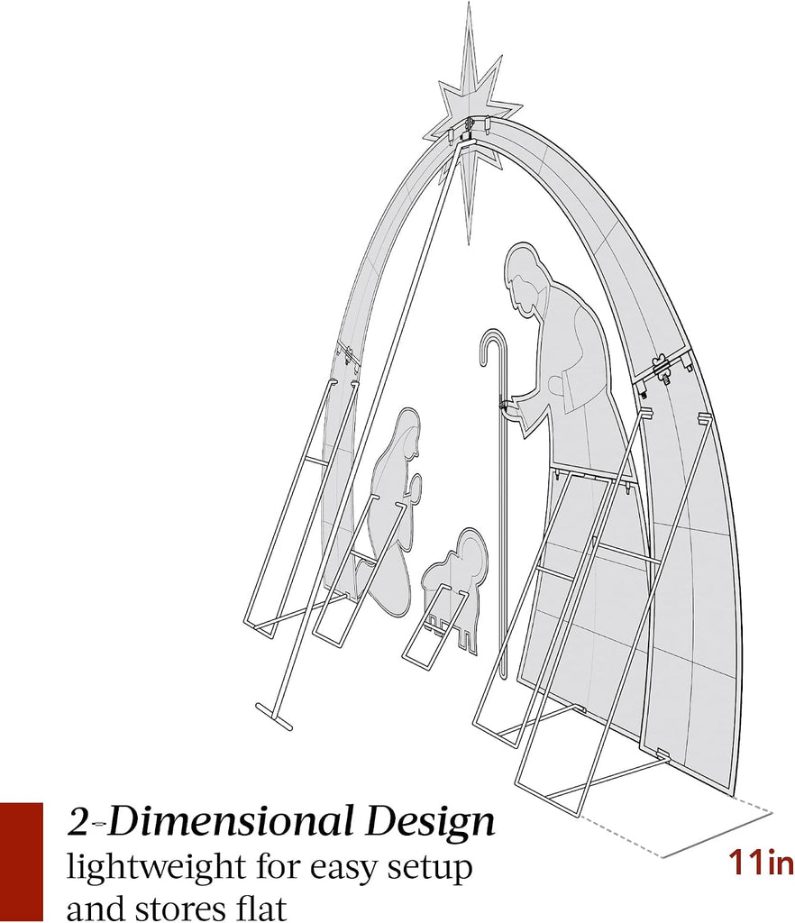 4.5ft Lighted 2D Outdoor Nativity Scene, Christmas Arch Holy Family Yard Decoration w/ 115 LED Lights, Stakes, Zip