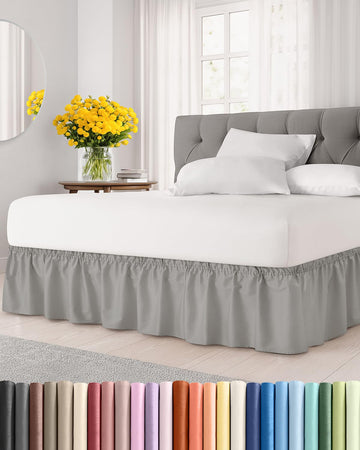 CGK Wrap Around Dust Ruffle Bed Skirt - King Size, 12" Inch, Light Grey