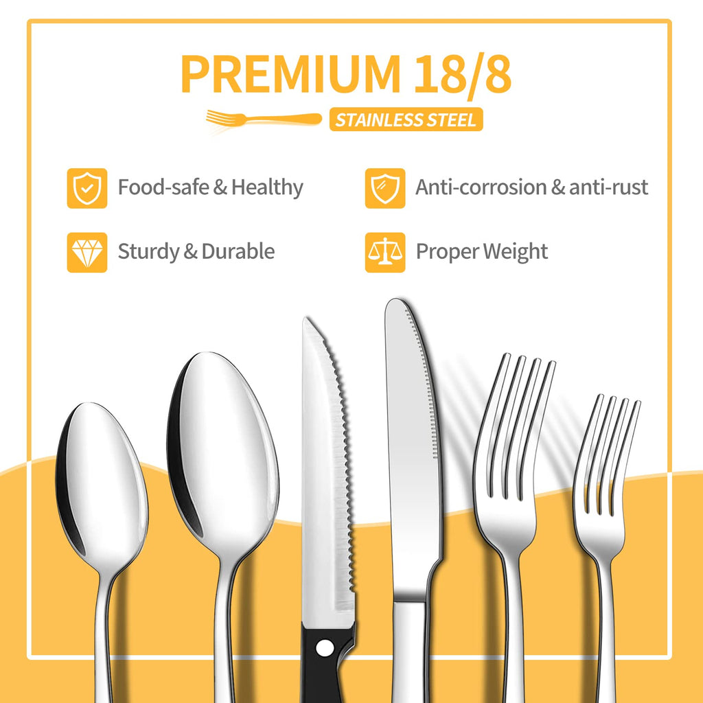 24 Piece Silverware Set with Steak Knives, Flatware Set for 4