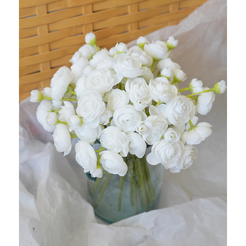 Artificial Ranunculus Flowers White Silk Flowers 18 Pcs