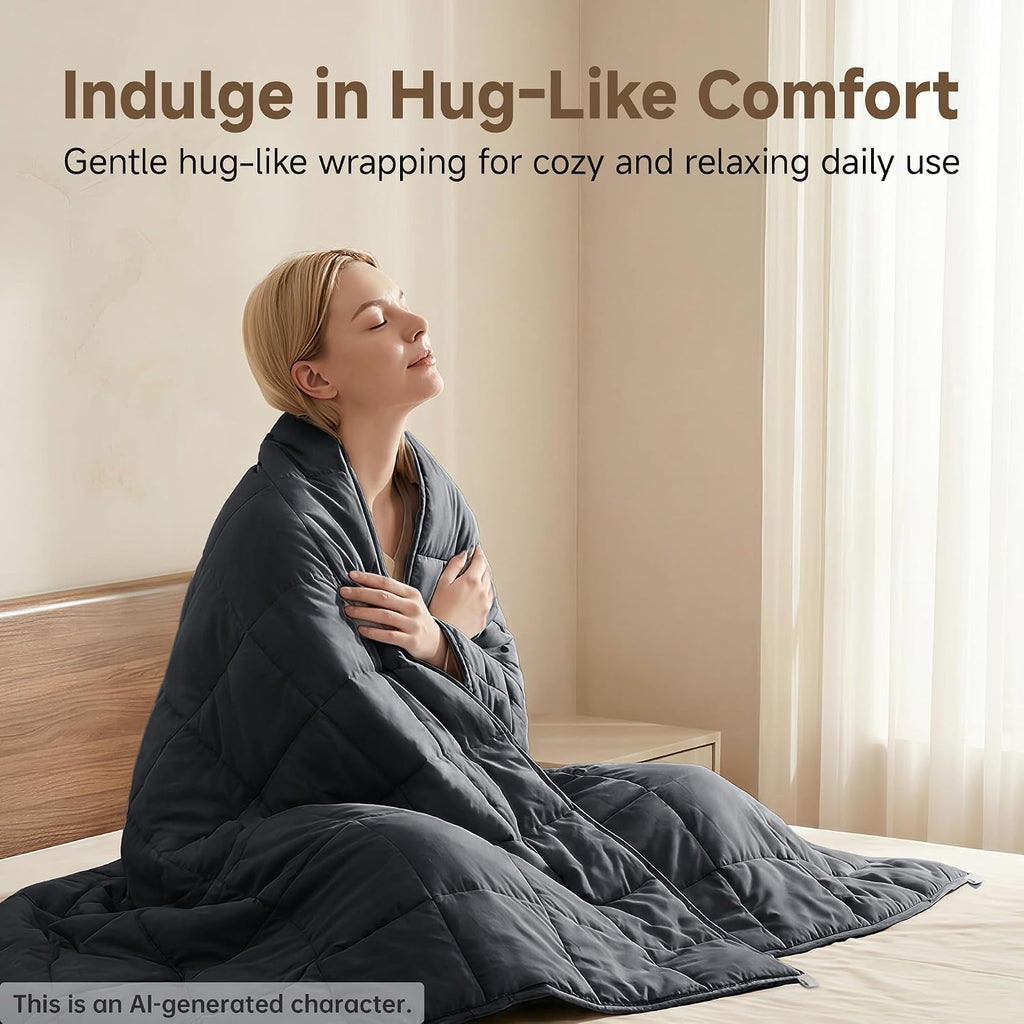 Weighted Blanket 17 lbs with Glass Beads, Dark Grey | Breathable Heavy Blanket, Soft Polyester Fabric, All Season