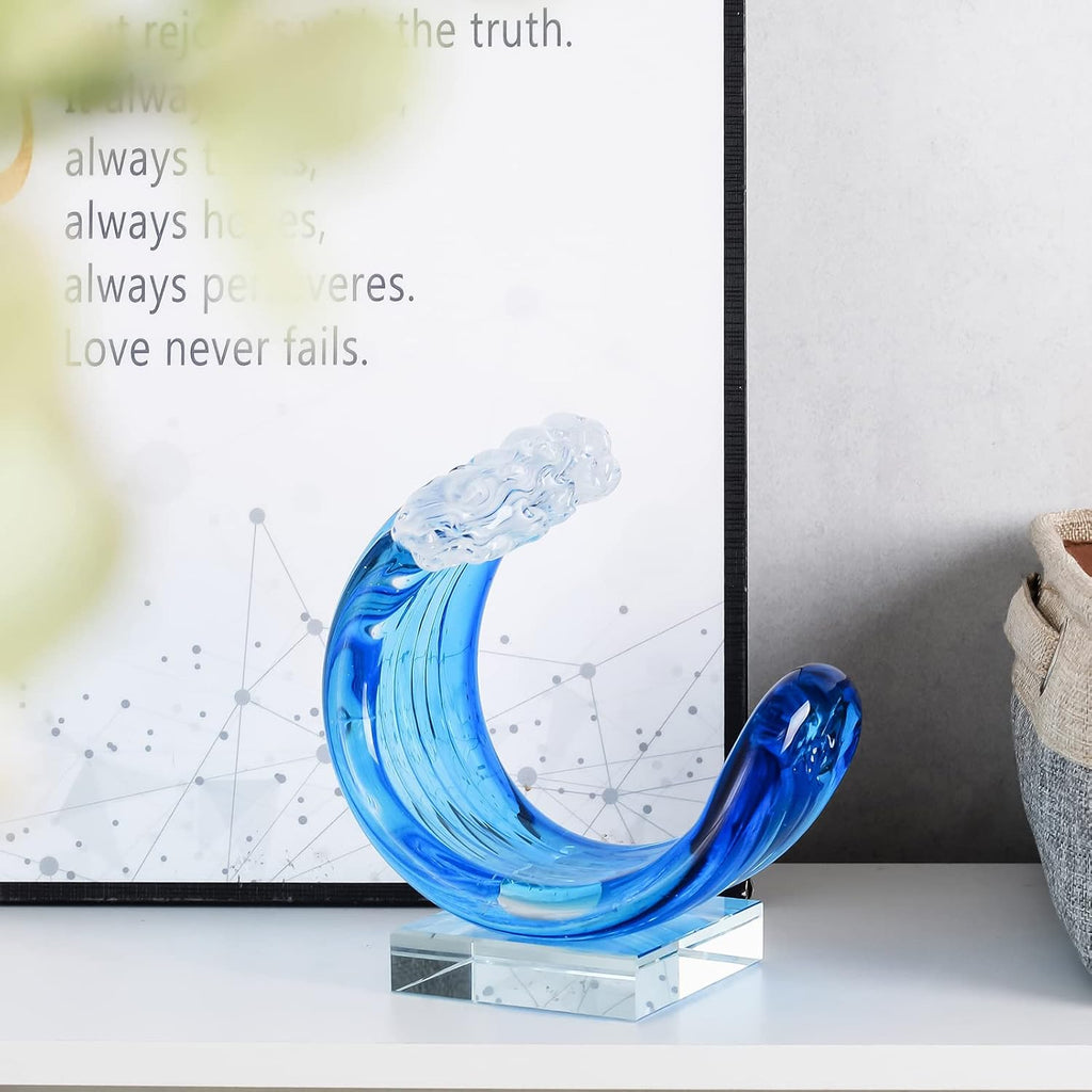 Hand-Blown Glass Wave Decor Murano-Style Glass Statue and Figurine
