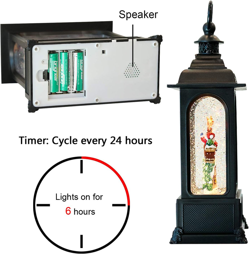 Musical Snow Globe Lantern with Timer, Lighted USB/Battery Operated Swirling Singing Water Glittering Lantern, Snow