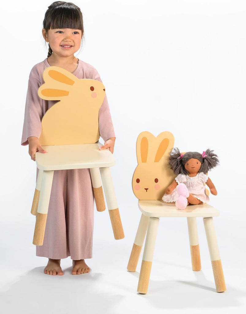 Kids Table and Chair Set with 2 Wooden Bunny Chairs, Cream Rubberwood Toddler Table, Wipe Clean, Non-Toxic Paint