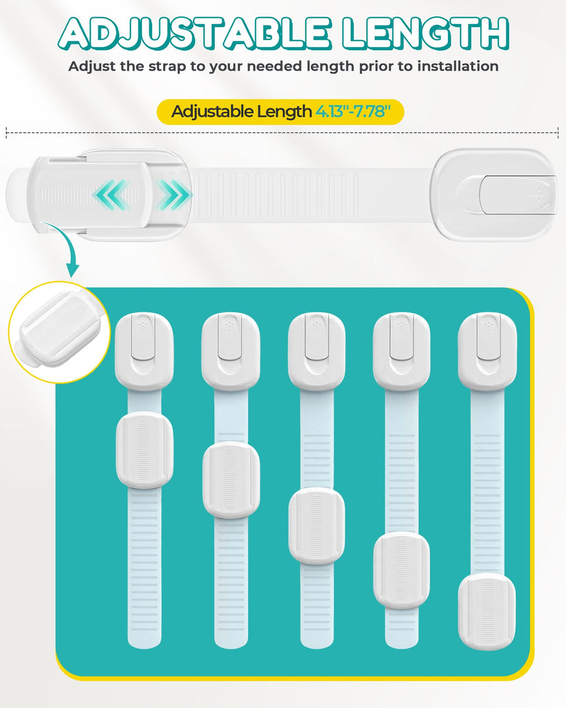 Cabinet Locks Baby Proofing - 14 Pack Child Safety Latches White