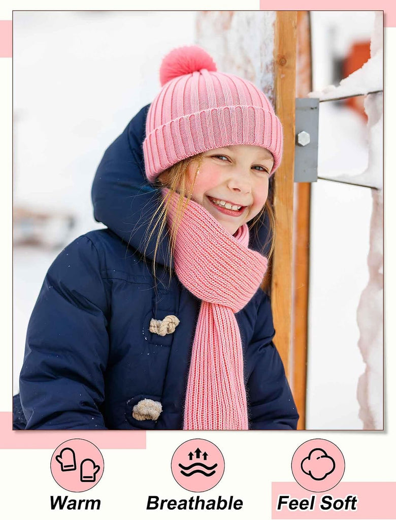 2 Sets Kids Winter Hat Gloves Scarf Set Girls Boys