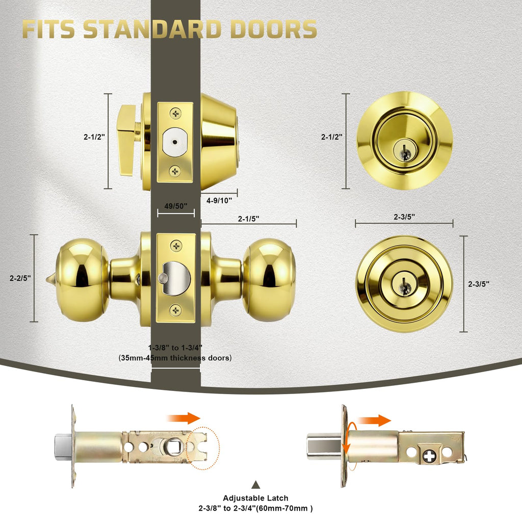 Keyed Entry Door Knob and Single Cylinder Deadbolt Combo Set, Exterior Door Knobs for Entrance and Front Door, Keyed