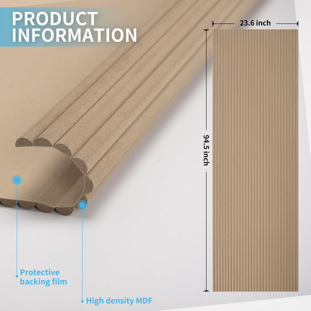 Roll-Flat Beaded Wood Slat Wall Panel, 1-Pack, 94.5 x 23.6 in, Raw
