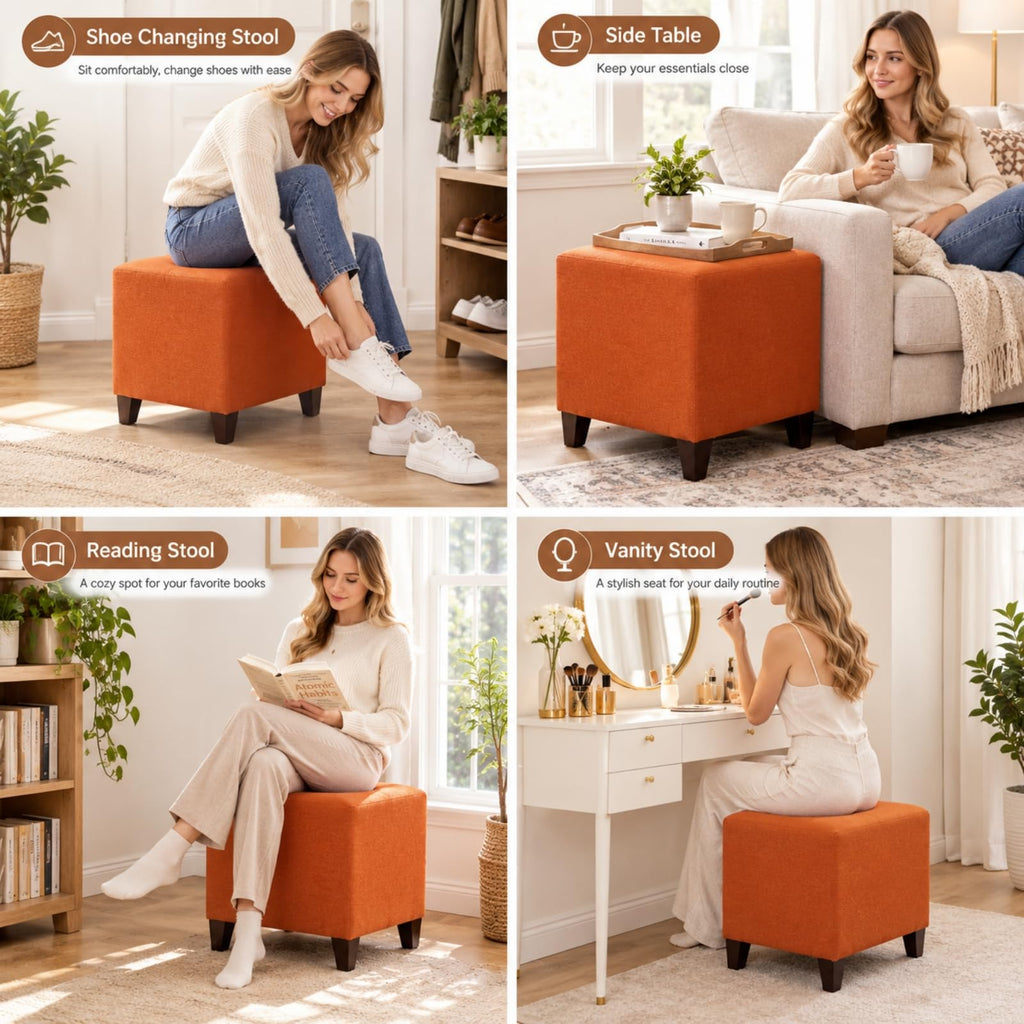 Simple British Style Cube Ottoman Footstool, 16x16x16