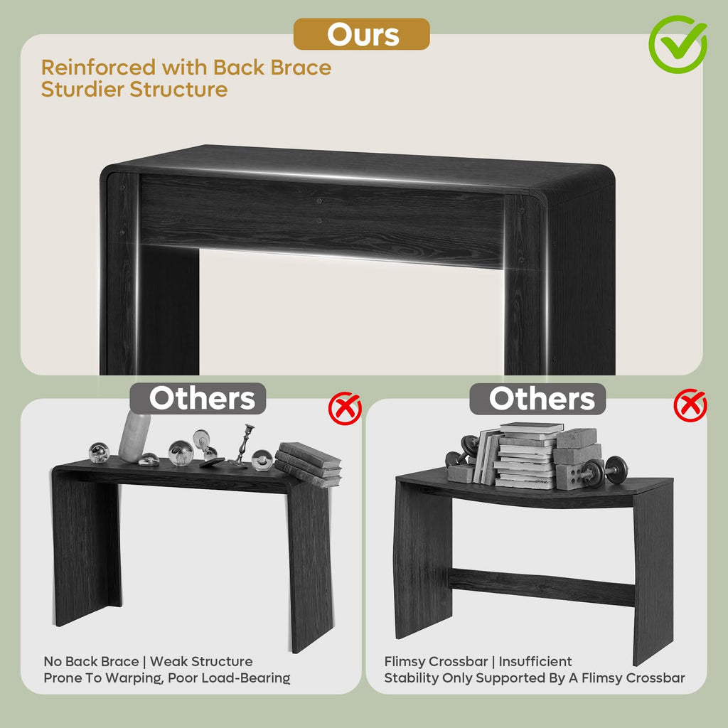 47" Computer Desk with 2 Drawers, Modern Wood Writing Desks, Black