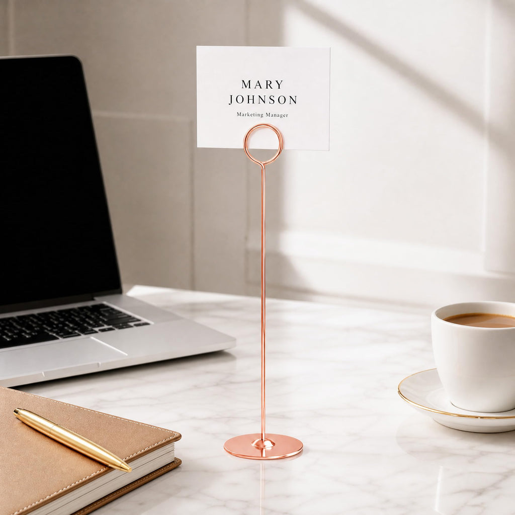 12 Inch Rosegold Steel Place Card Holder, 16 Pack Table Number Holder, Table Card Stand, Table Number Stand for Photos