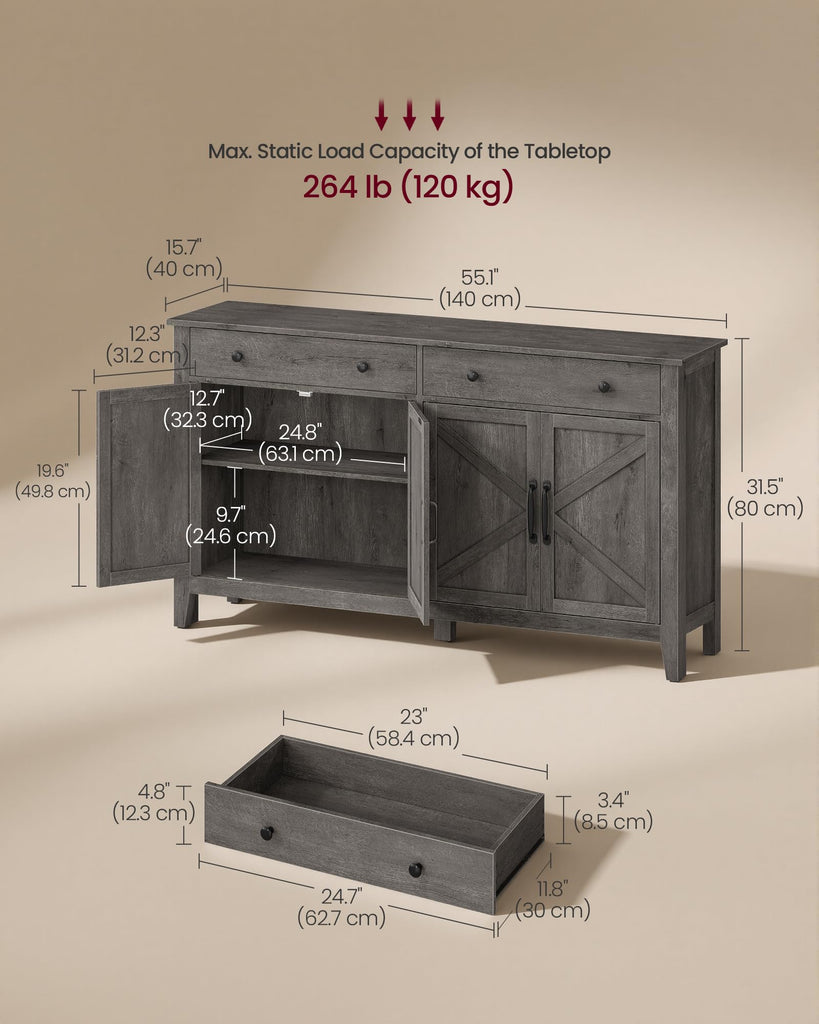 Farmhouse Buffet Cabinet, Coffee Bar with 2 Drawers