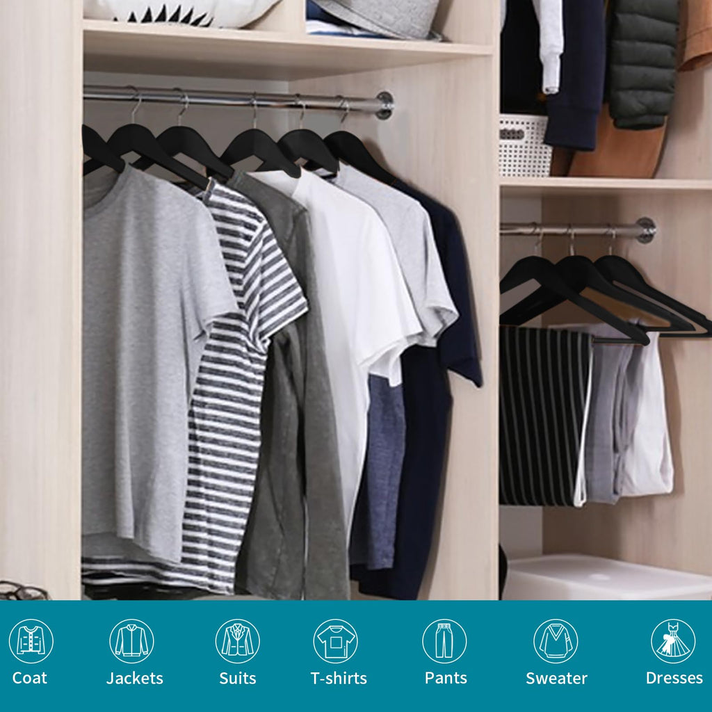 30 Pack Wooden Coat Hangers, 360° Swivel Hook, Suit Hangers with Anti-Slip Notches, Clothes Hangers for Jackets