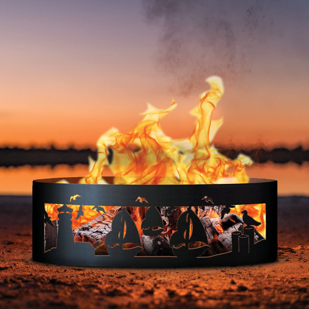 Sailboat Unpainted 12 in. Tall 48 in. Diameter Outdoor Fire Ring with Fire Poker - 48 x 48 x 12 in.