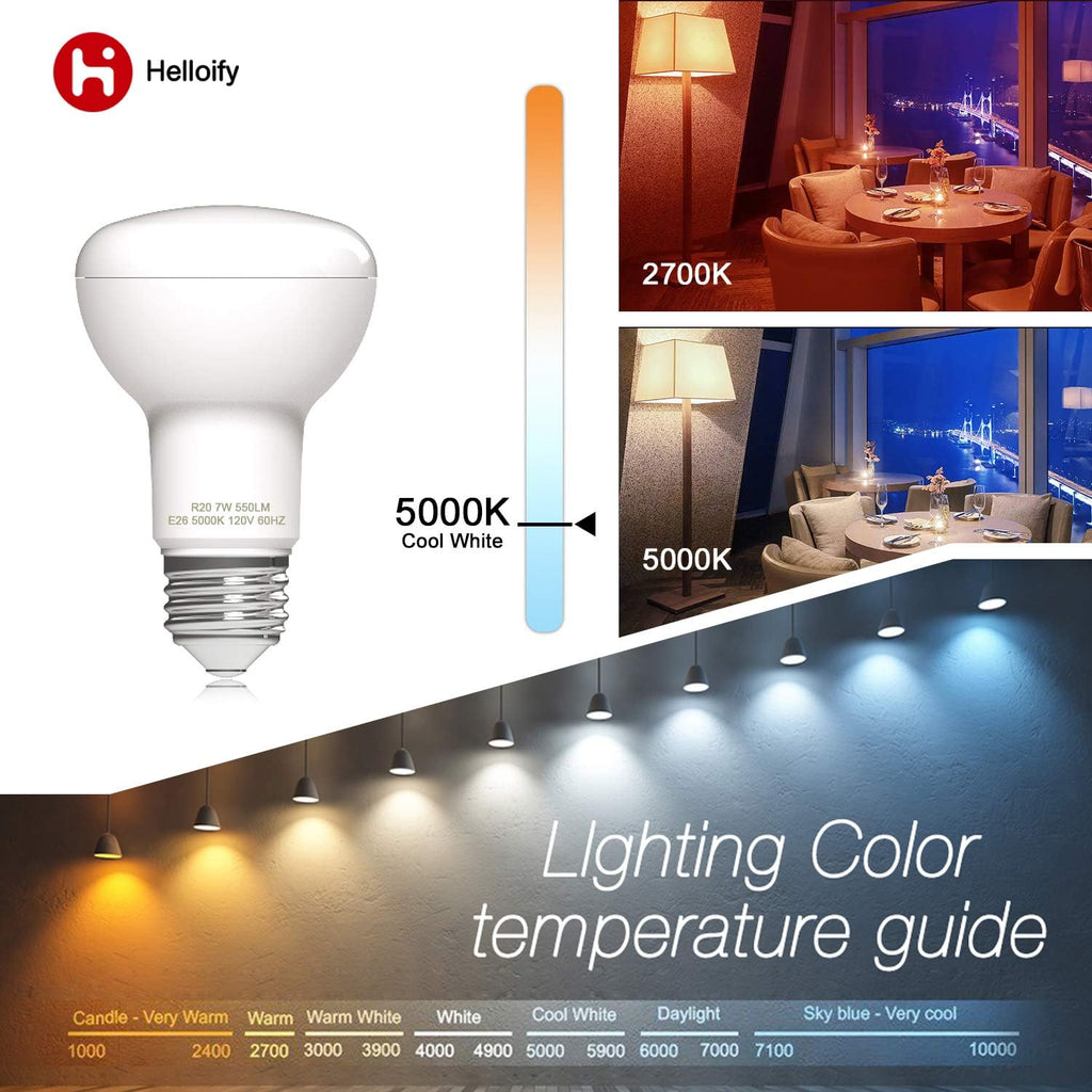 Dimmable R20/BR20 LED Flood Light Bulb, 7W, 50W Equivalent, 5000K Daylight White, 600lm Each, Energy Saving Lamp