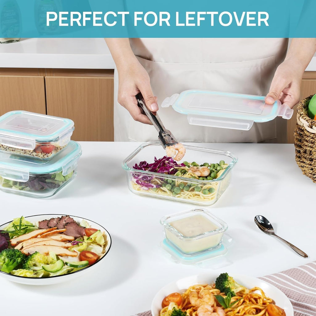 8 Pack Glass Food Storage Containers with Lids Green