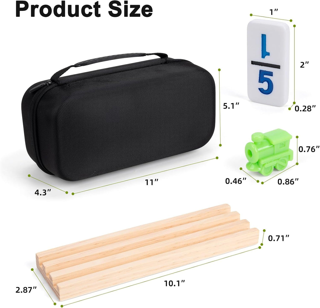 Mexican Train Dominoes Set with 4 Wooden Trays - Double 12 Dominoes Game with 91 Number Tiles, Portable Carrying Case
