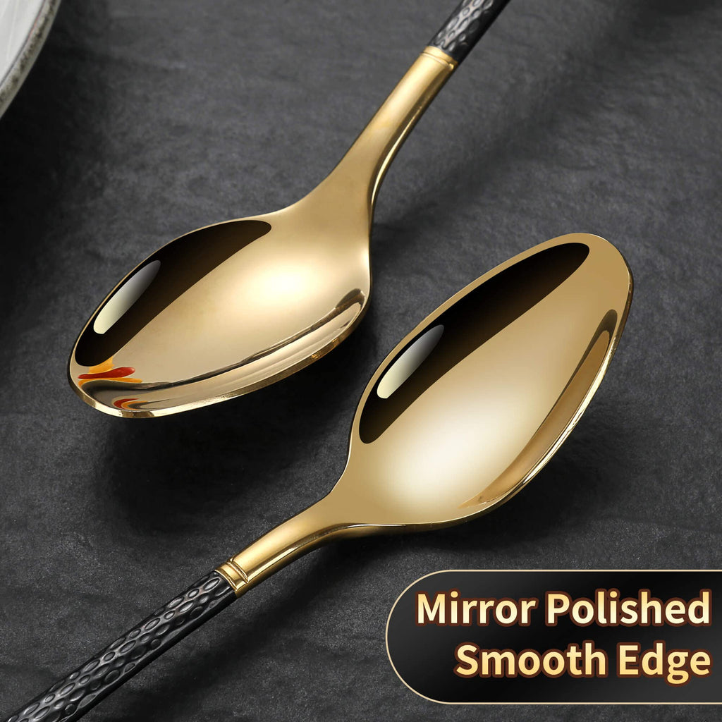 Hammered Black Gold Silverware Set,20 Piece Modern Flatware Set Service for 4,Mirror Polished Stainless Steel Cutlery