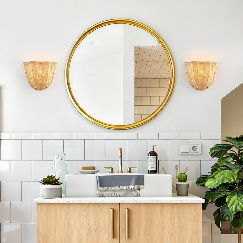 Modern Rattan Wall Light Fixtures Set of 2, Farmhouse Sconces Wall Lighting, Rustic Wall Sconce Kitchen Living Room