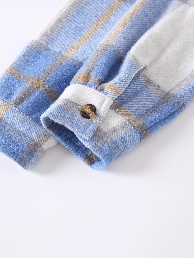 Boys Plaid Flannel Shirt 2 Piece Long Sleeve Tops Button Down Shirts