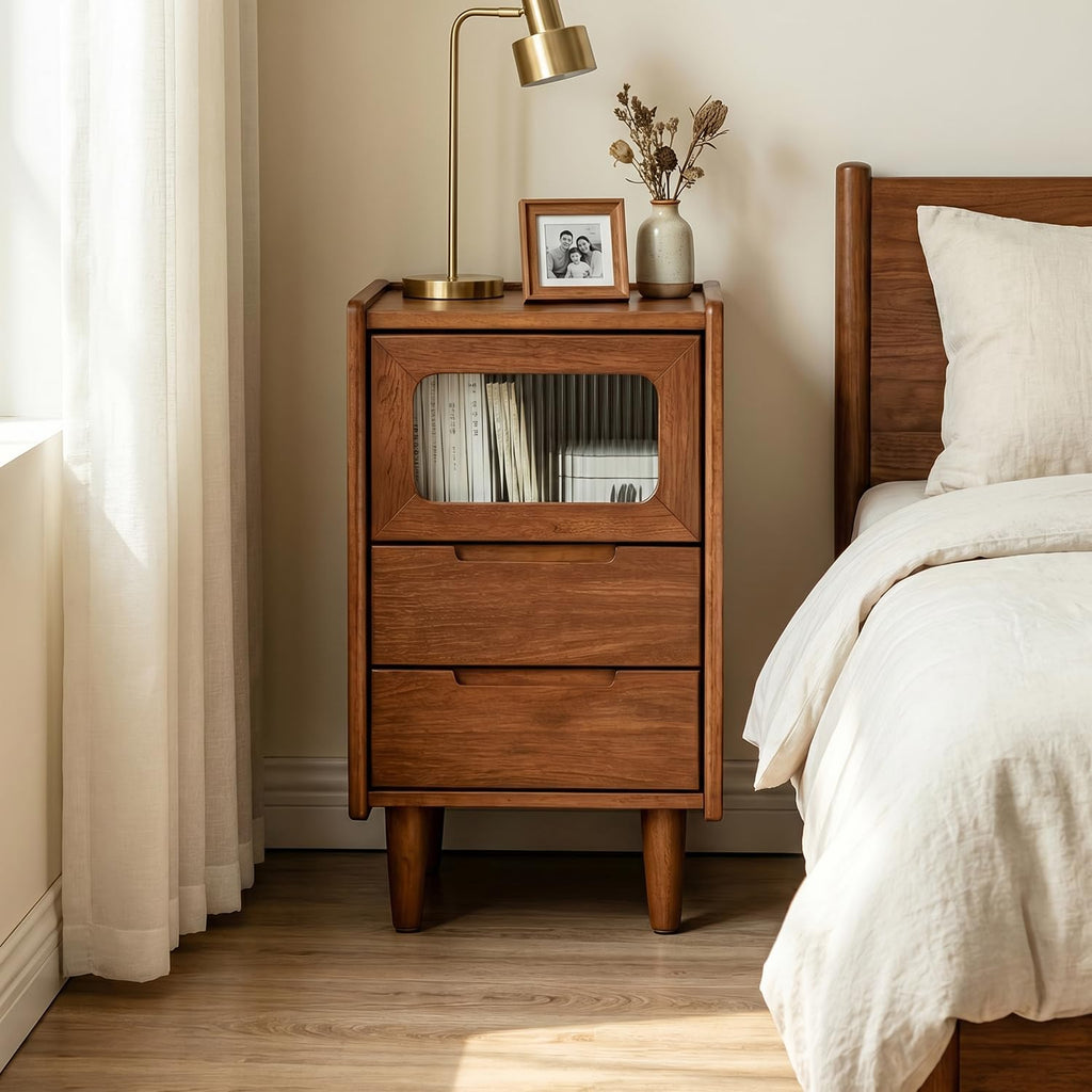 Walnut Solid Wood Nightstand, 15.75" D×15.75" W×23.81" H