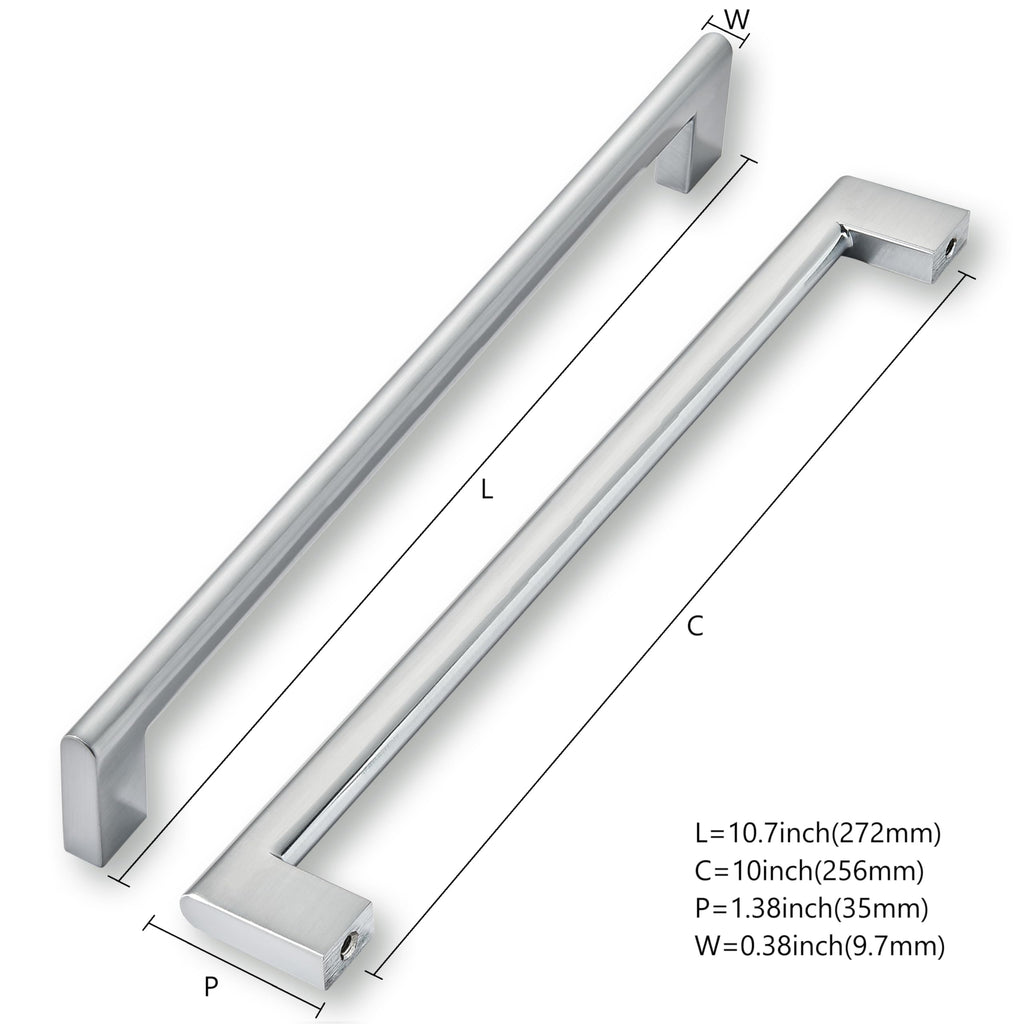 10 Inch Hole Center 6 Pack,Burshed Chrome Heavy Duty Solid Cabinet Pulls,Kitchen Drawer Handle, Hardware , Drawer