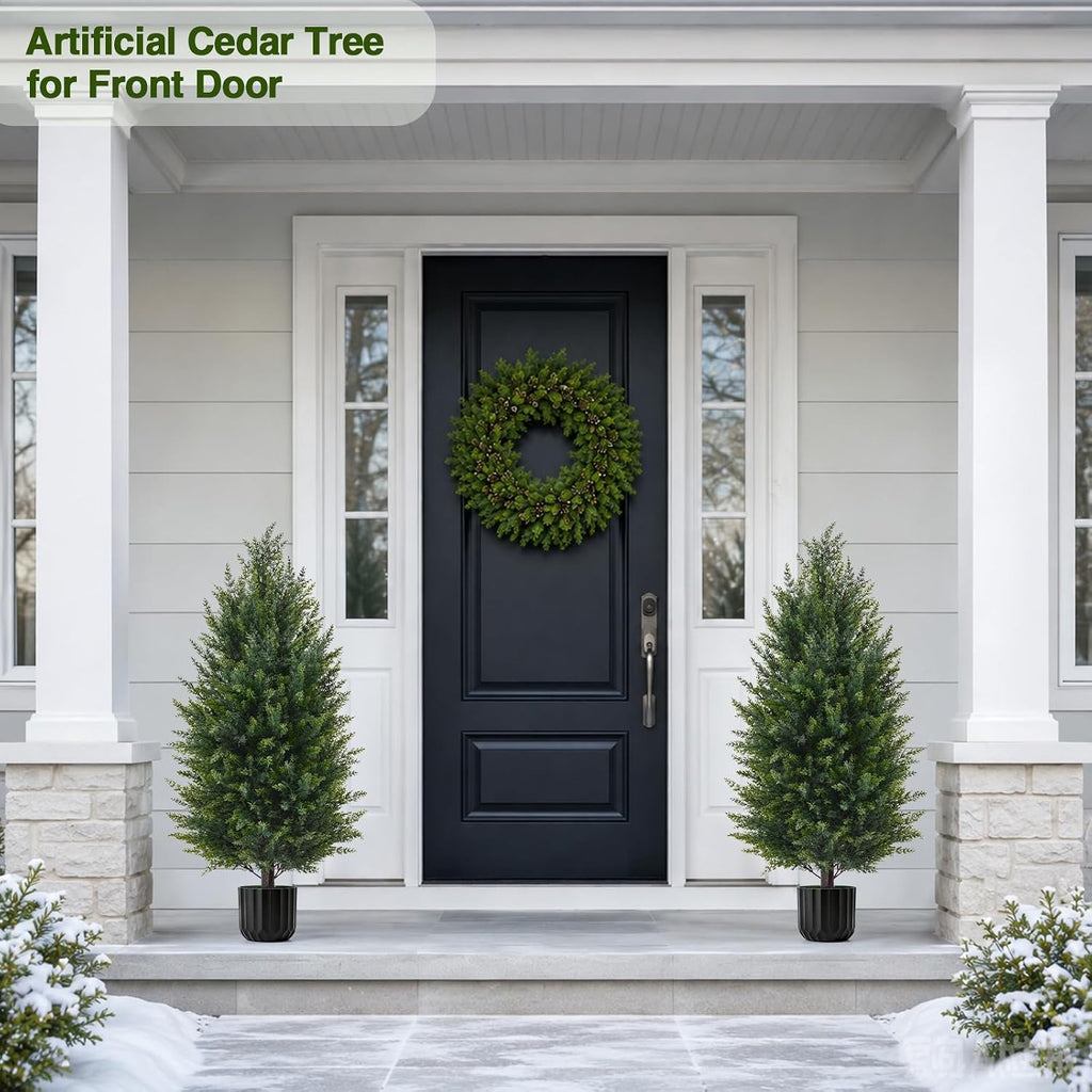 3FT Artificial Topiary Cedar Trees, Realistic 2 Set Outdoor Christmas Trees