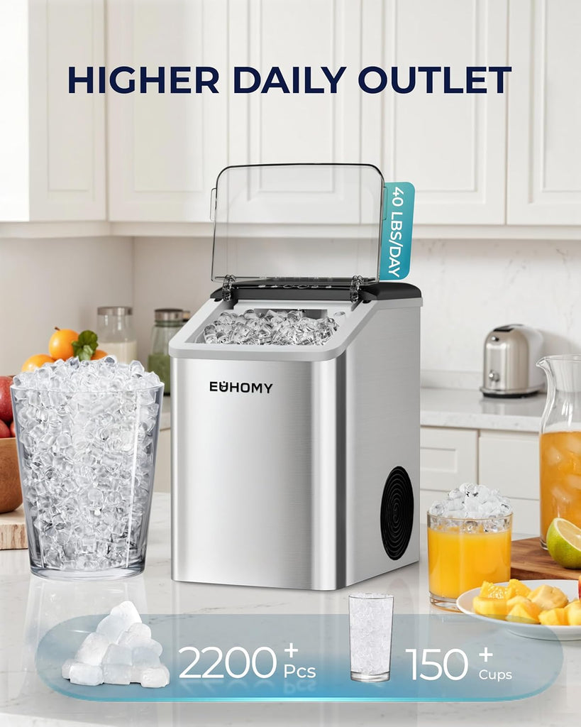 Nugget Ice Maker Countertop, Max 40lbs/Day, Auto-Cleaning, 2Qt Reservoir, Compact Sonic Ice Maker with 2.5lbs Basket
