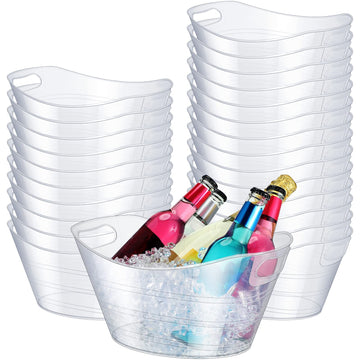 24 Pcs Oval Storage Tub with Handles Ice Buckets for Parties, Clear