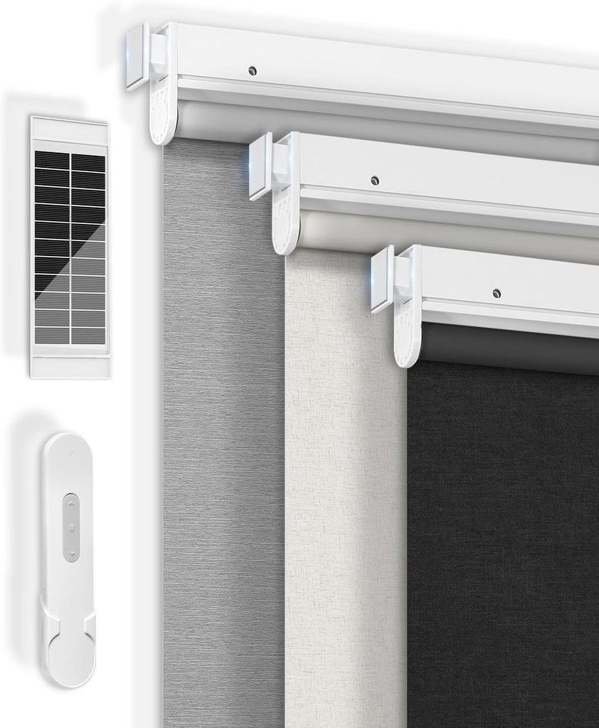 No-Drill Motorized Blinds with Remote, Blackout Roller Shade - Crimp Basalt black