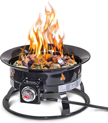 Portable Propane Fire Pit, 19-inch, 58,000 BTU with Fire Pit Cover & Carry Kit, Smokeless Gas Firebowl