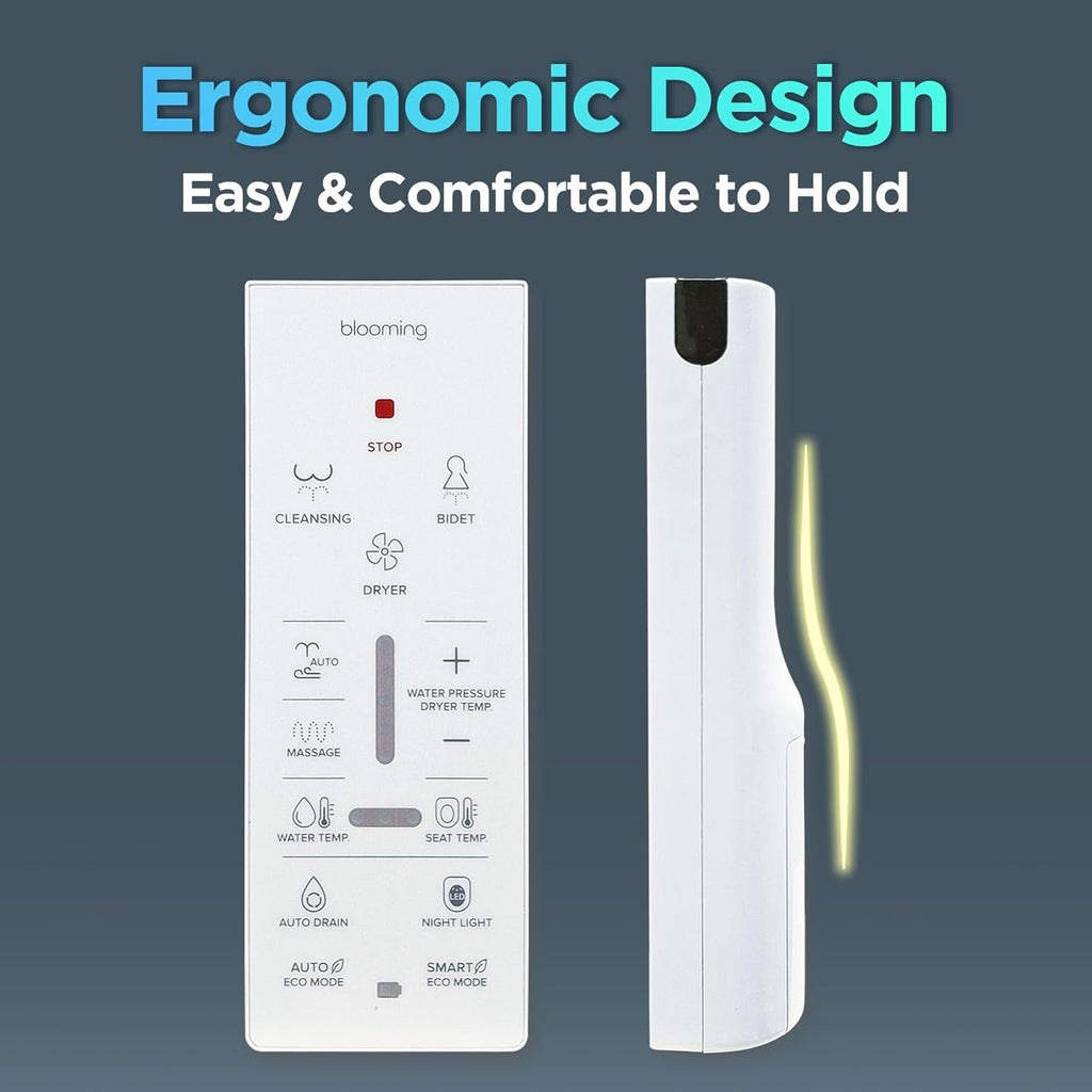 Smart Elongated Bidet Toilet Seat with Dual Nozzles, Warm Water, Air Dryer, Heated Seat, Night Light, Remote Control