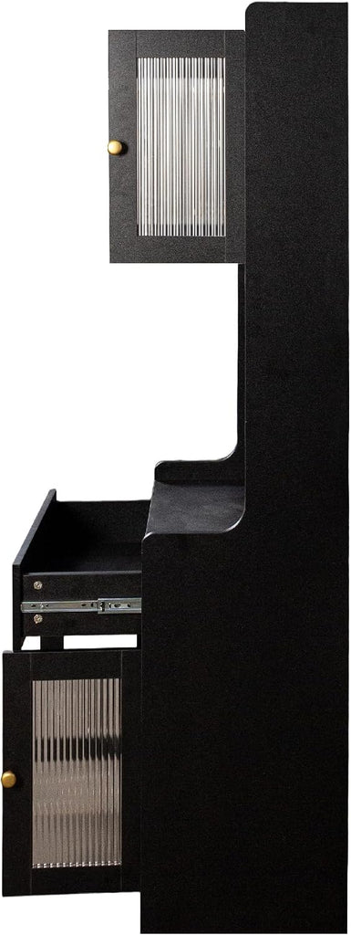 70.87" Tall Kitchen Pantry Storage Cabinet with Countertop, Glass Doors, Drawers, Microwave Stand and Shelves