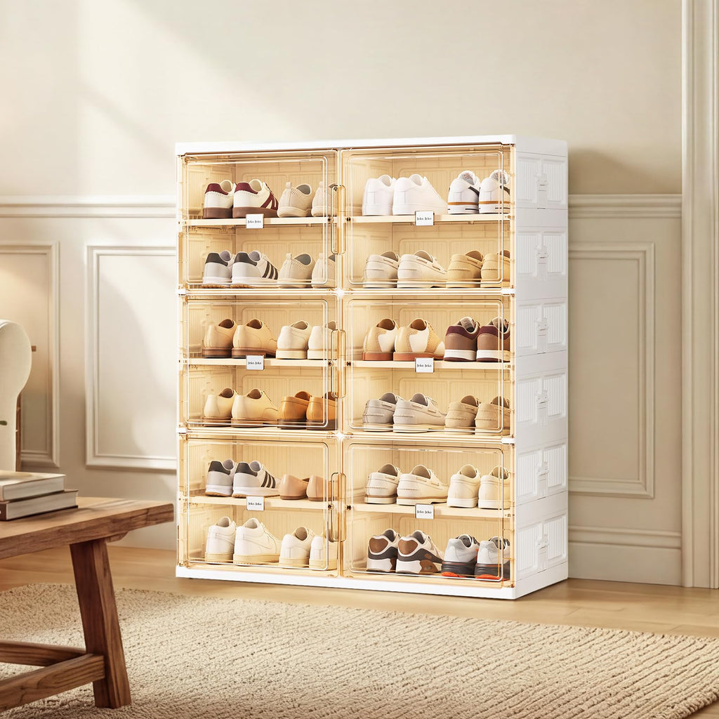 6 Tiers Foldable Shoe Rack Organizer Cabinet for Closet Entryway, Large Collapsible Shoe Storage Box with Magnetic