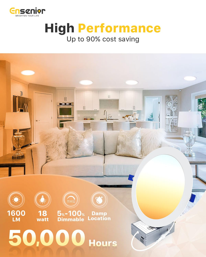 12 Pack 8 Inch LED Recessed Light, Canless, 5CCT Dimmable Wafer