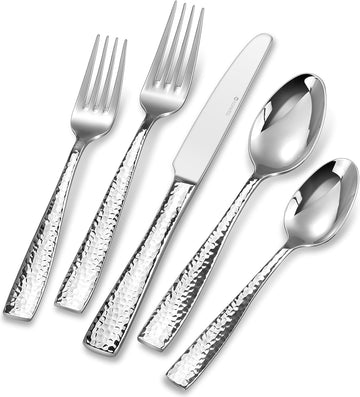 Premium 20/45/65-Piece Louis Hammered Silverware Set with Squared Edge, 18/10 Stainless Steel, Service for 4/8/12