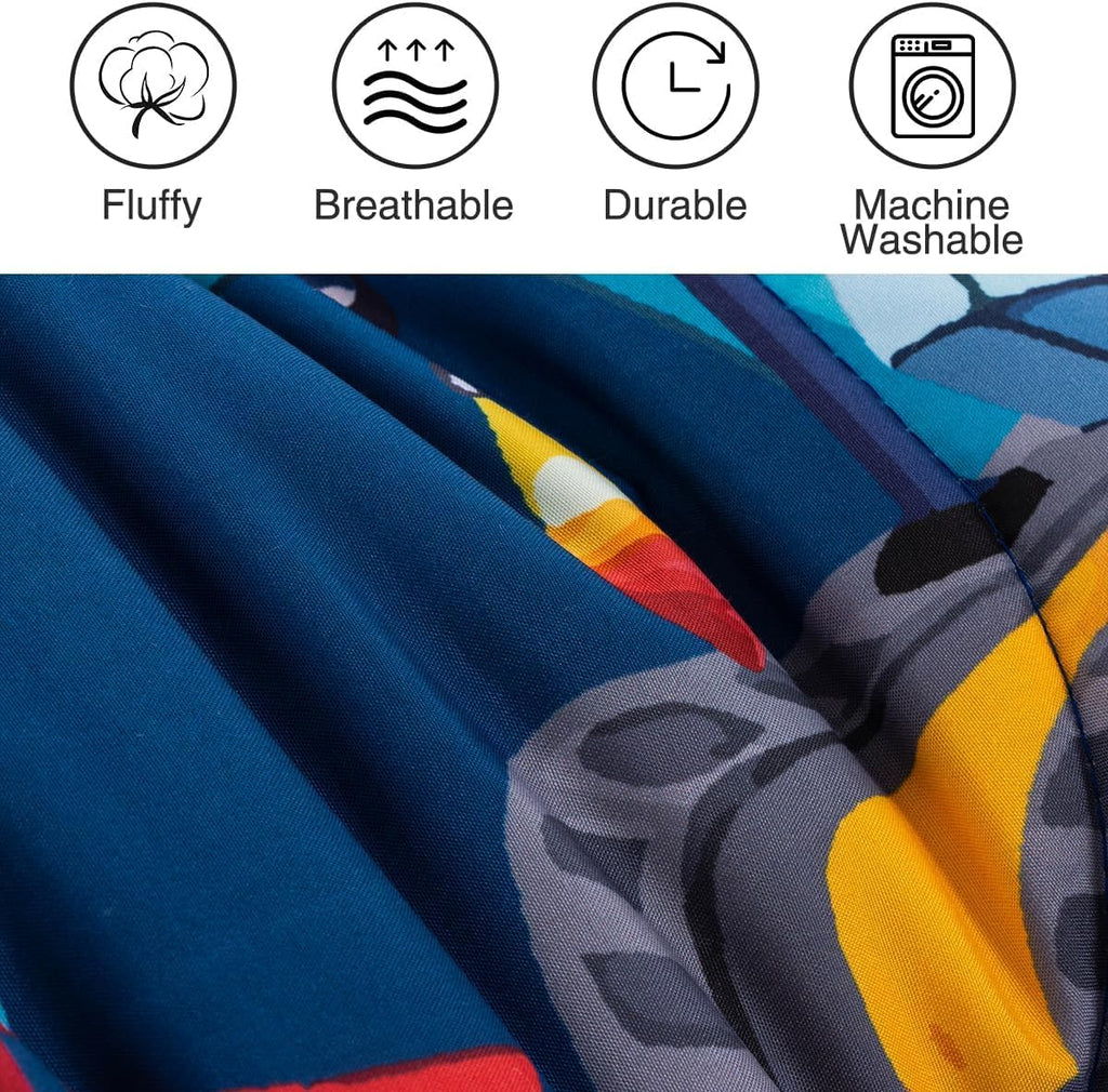 Cars Boy Bedding Comforter Set with Sheets, Full Cartoon Construction Car Excavator Print Kids Bed in