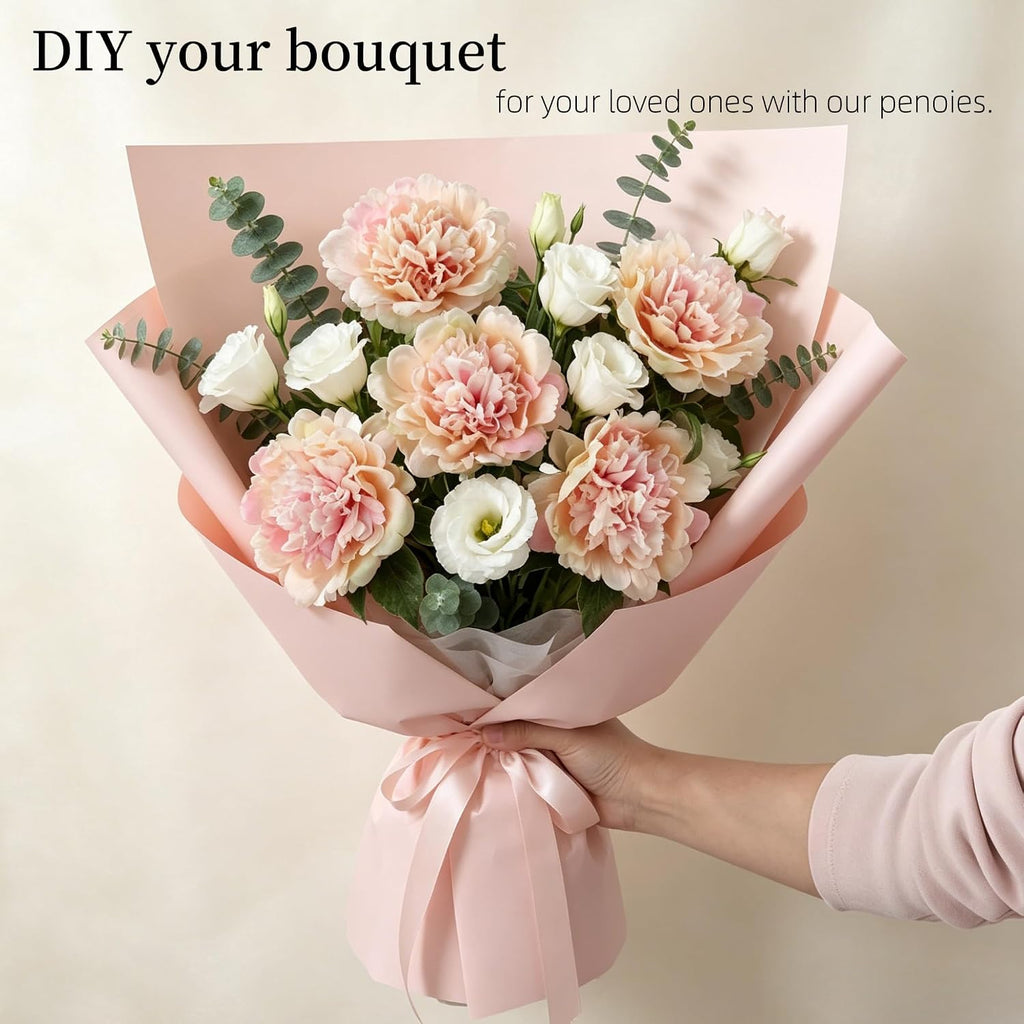 Real Touch Artificial Peonies,Champagne Pink Faux Silk Flowers - Set of 5